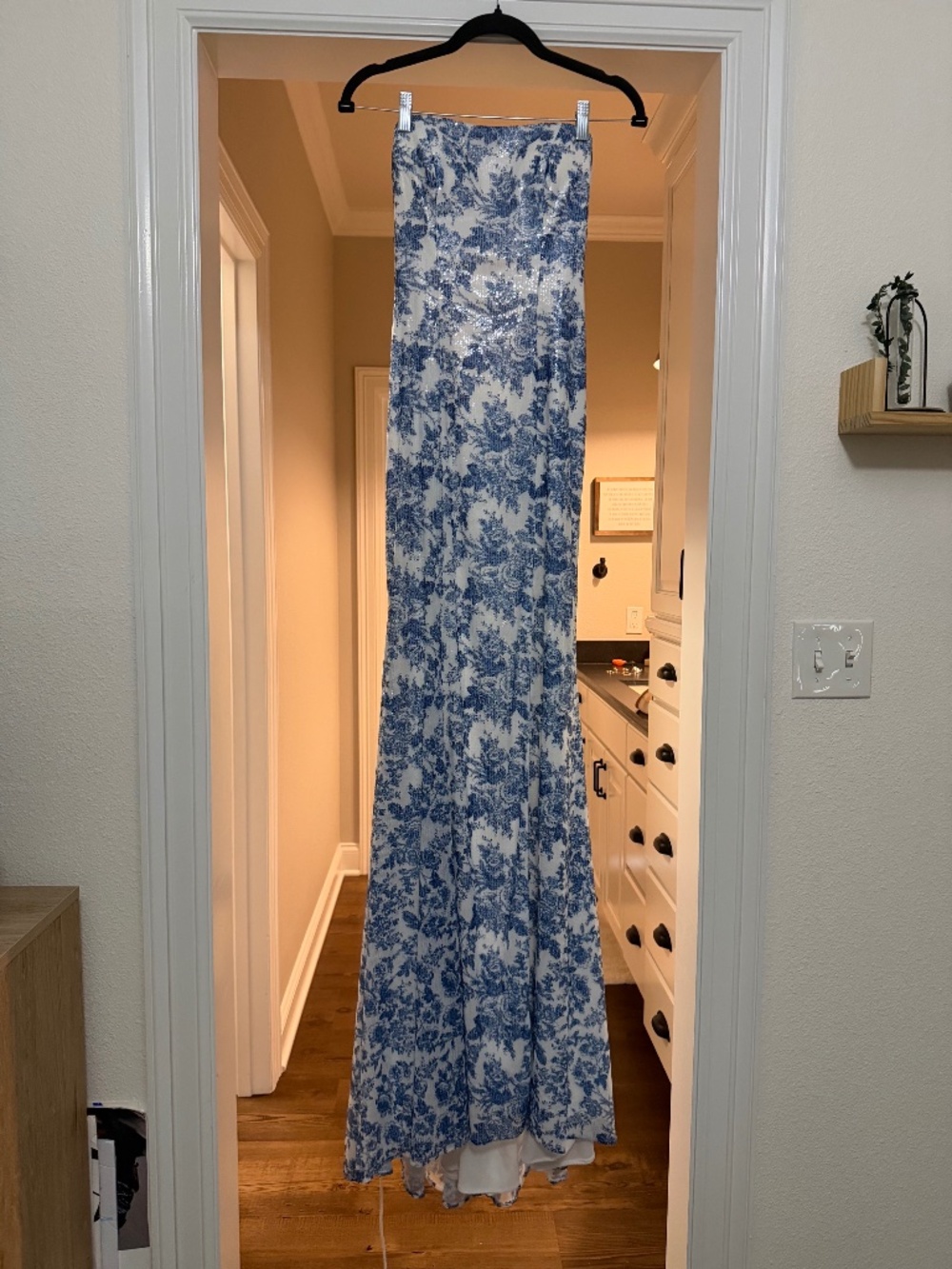 Blue and White Floral Sequin Faviana Gown - New with Tags - Style 11442